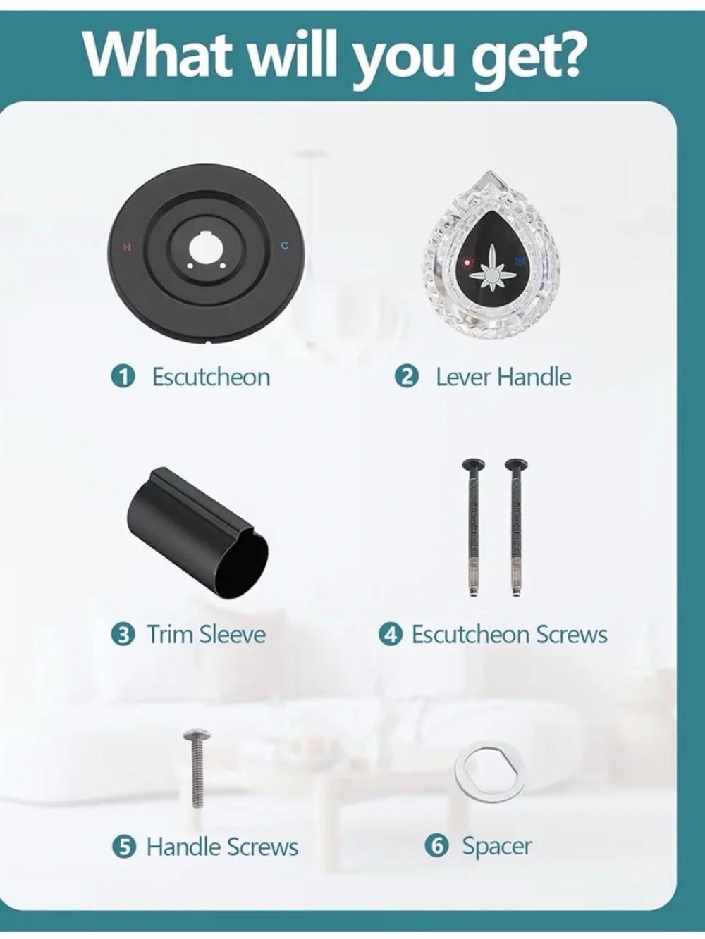 Matte Black Shower Temperature Control Handle with Clear Acrylic Knob